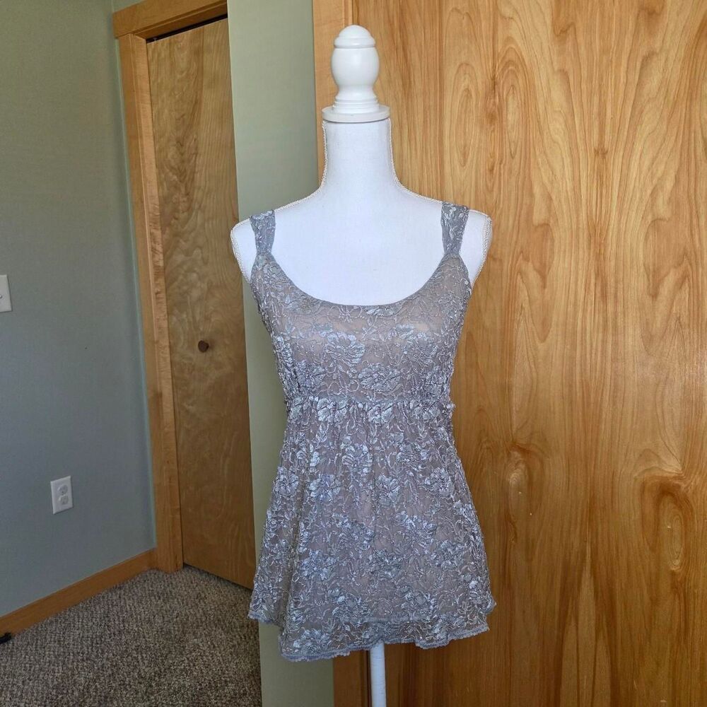 y2k Grey lace babydoll tank top fairycore
